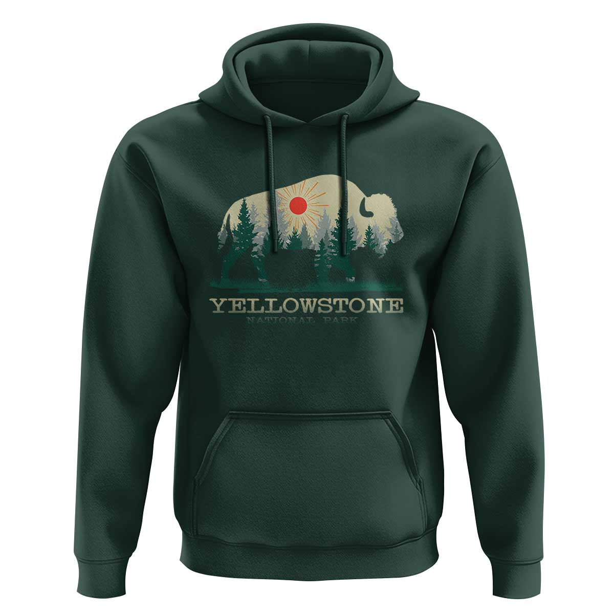 Yellowstone National Park Hoodie Bison Nature Wildlife Outdoor Hiking Camping Forest - Wonder Print Shop