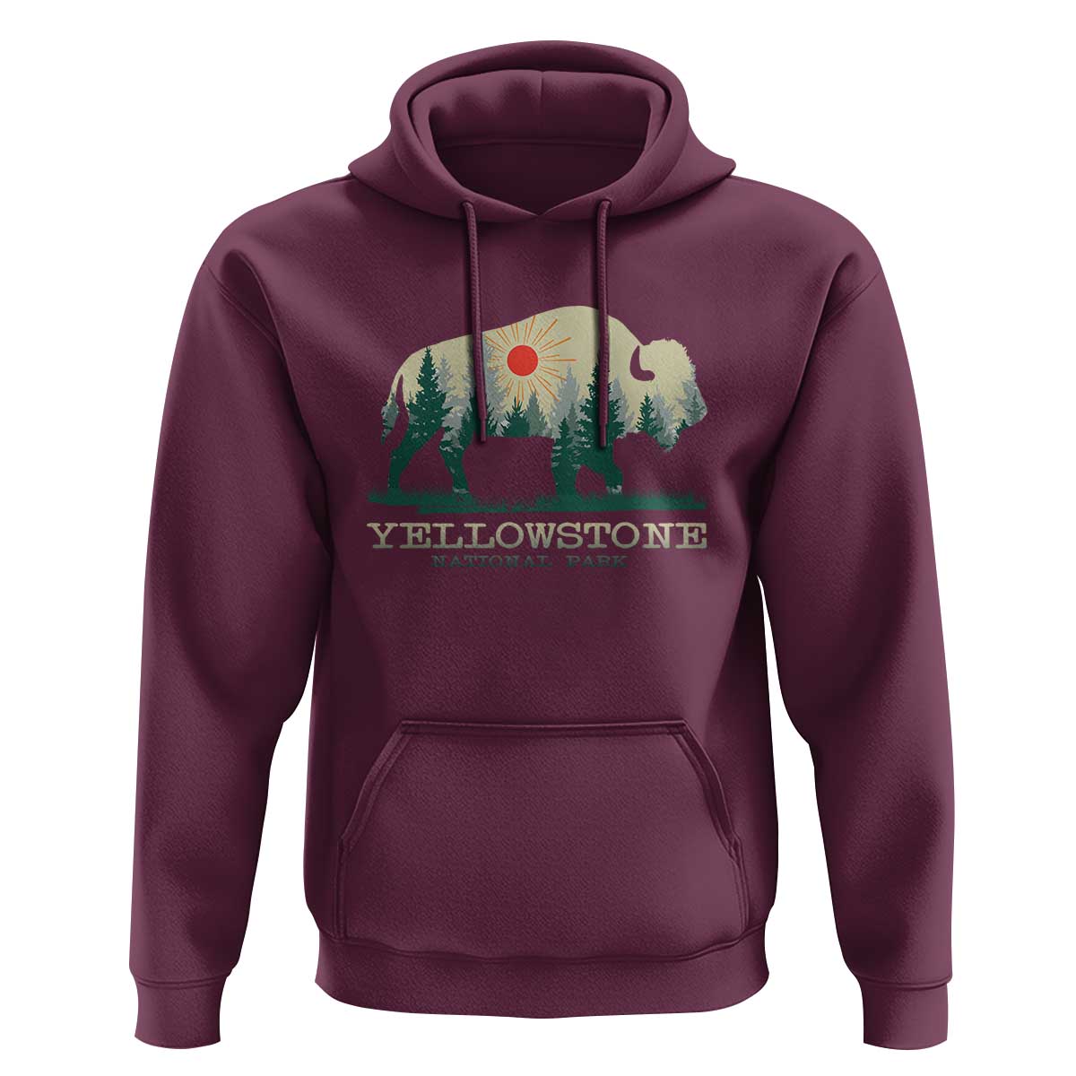 Yellowstone National Park Hoodie Bison Nature Wildlife Outdoor Hiking Camping Forest - Wonder Print Shop