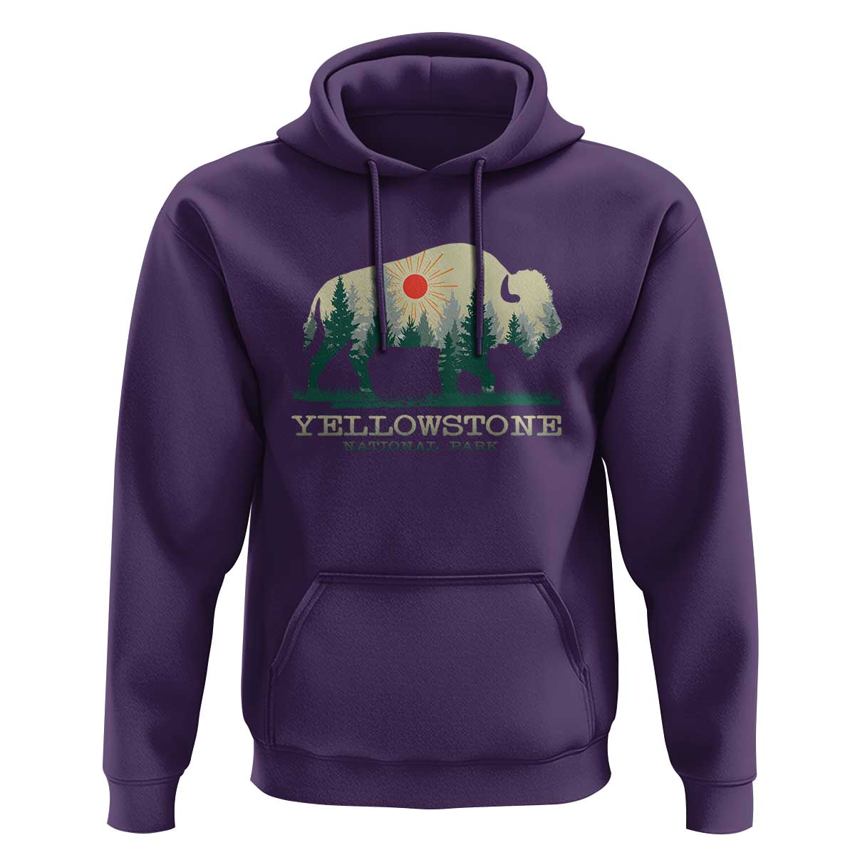 Yellowstone National Park Hoodie Bison Nature Wildlife Outdoor Hiking Camping Forest - Wonder Print Shop