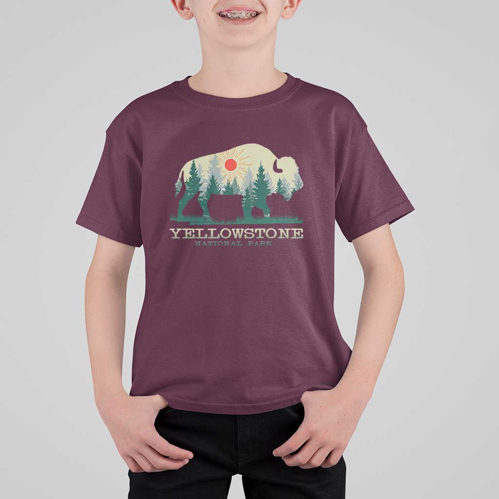 Yellowstone National Park T Shirt For Kid Bison Nature Wildlife Outdoor Hiking Camping Forest - Wonder Print Shop