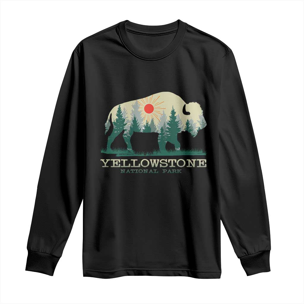 Yellowstone National Park Long Sleeve Shirt Bison Nature Wildlife Outdoor Hiking Camping Forest - Wonder Print Shop