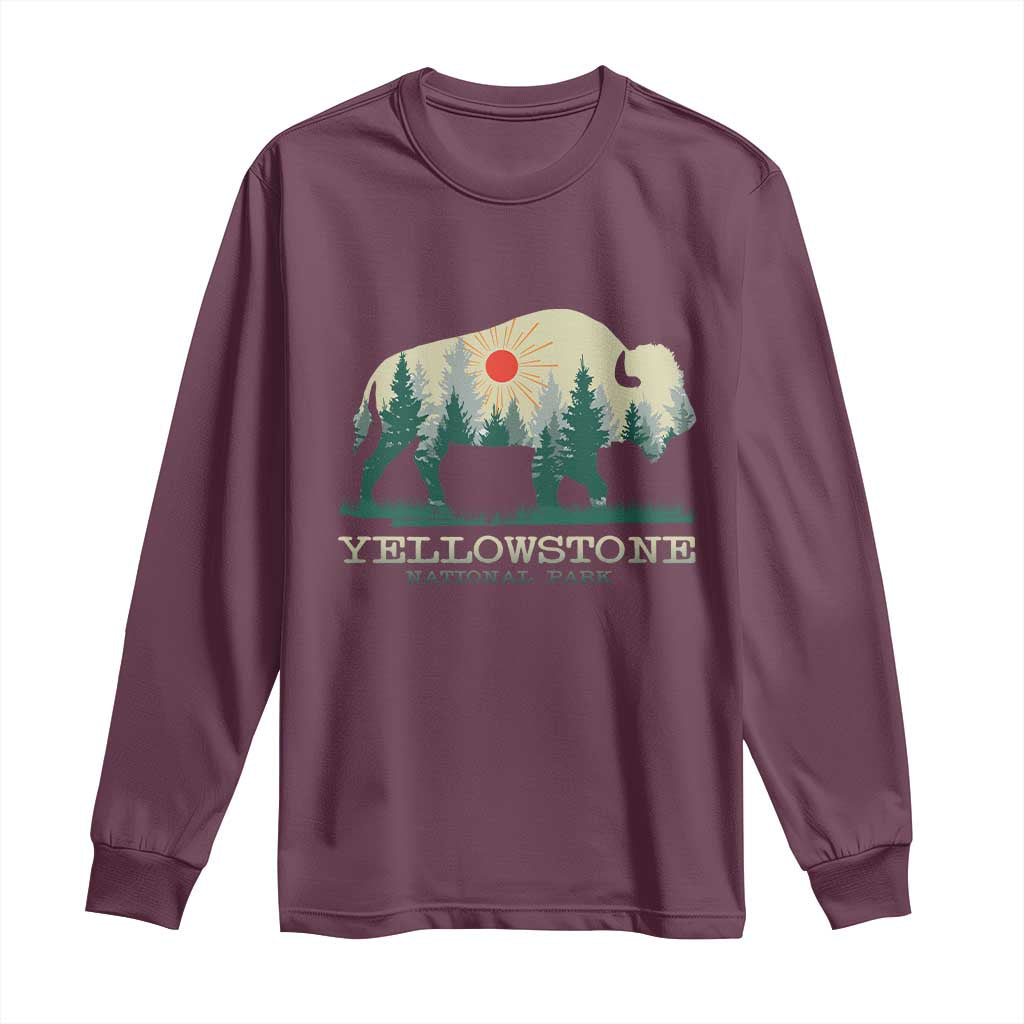 Yellowstone National Park Long Sleeve Shirt Bison Nature Wildlife Outdoor Hiking Camping Forest - Wonder Print Shop