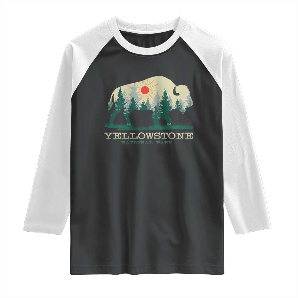 Yellowstone National Park Raglan Shirt Bison Nature Wildlife Outdoor Hiking Camping Forest - Wonder Print Shop