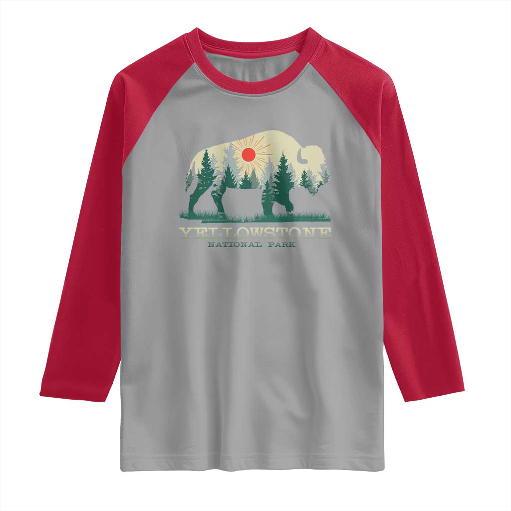 Yellowstone National Park Raglan Shirt Bison Nature Wildlife Outdoor Hiking Camping Forest - Wonder Print Shop