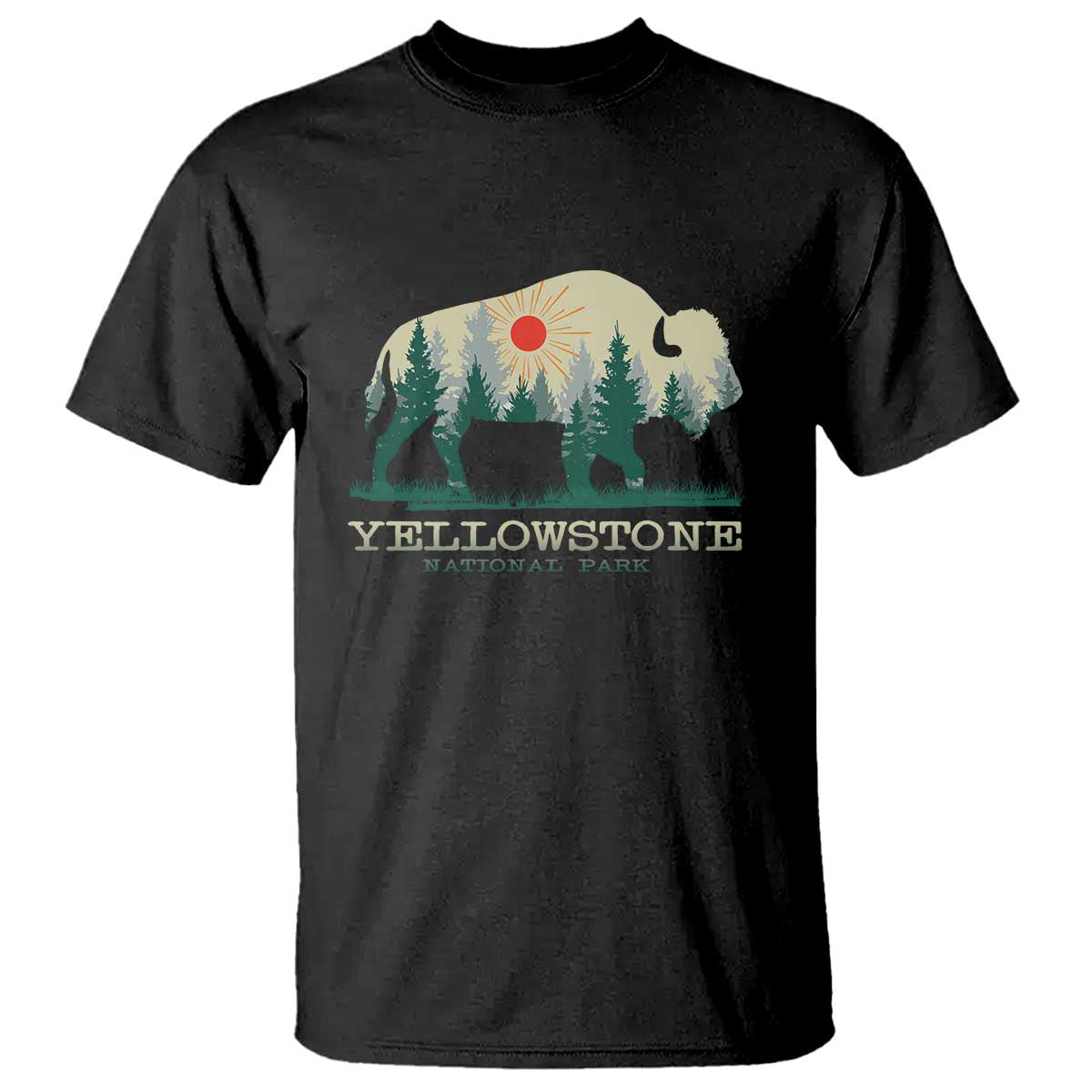 Yellowstone National Park T Shirt Bison Nature Wildlife Outdoor Hiking Camping Forest - Wonder Print Shop