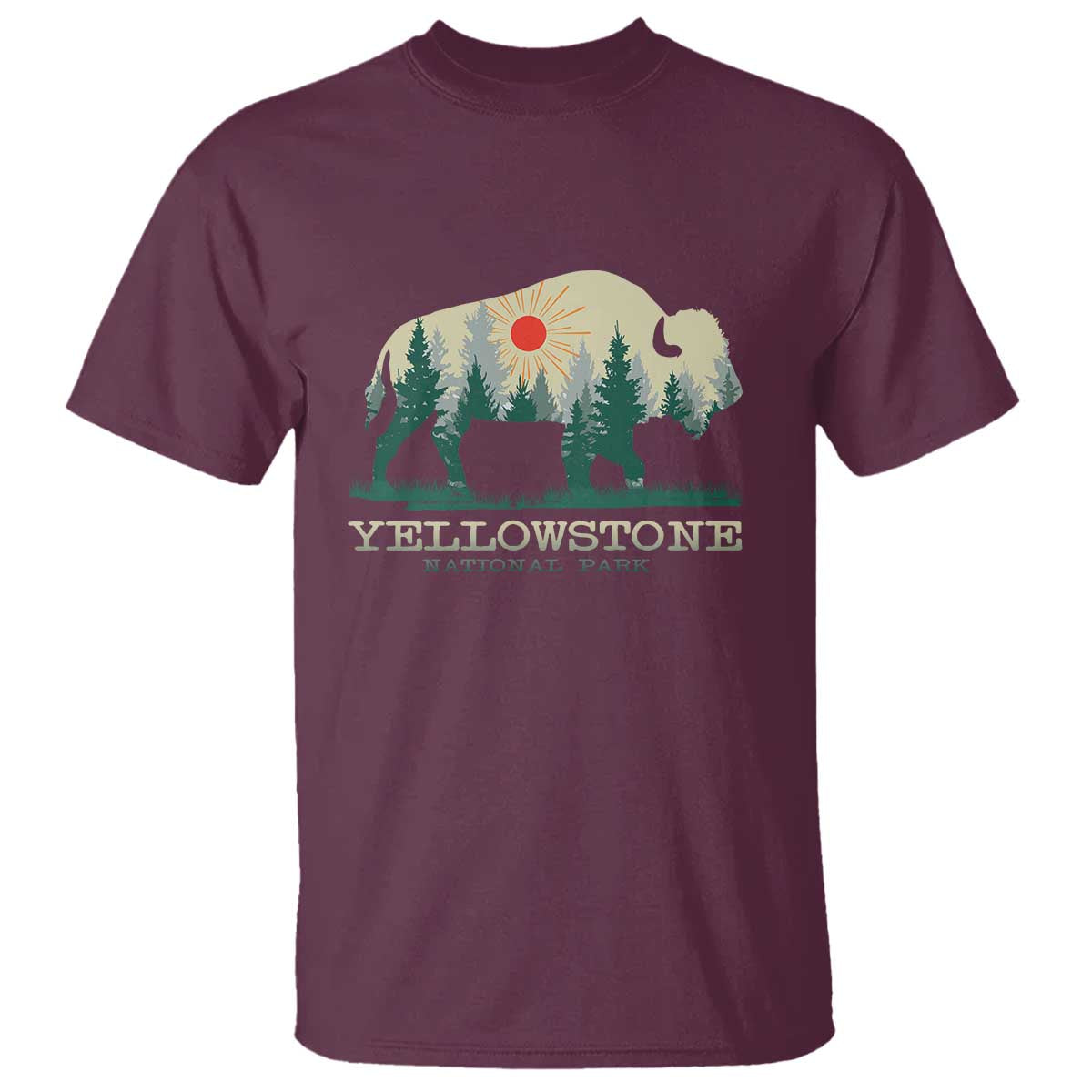 Yellowstone National Park T Shirt Bison Nature Wildlife Outdoor Hiking Camping Forest - Wonder Print Shop