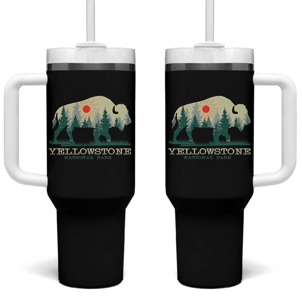 Yellowstone National Park Tumbler With Handle Bison Nature Wildlife Outdoor Hiking Camping Forest - Wonder Print Shop