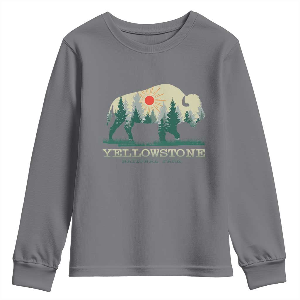 Yellowstone National Park Youth Sweatshirt Bison Nature Wildlife Outdoor Hiking Camping Forest - Wonder Print Shop