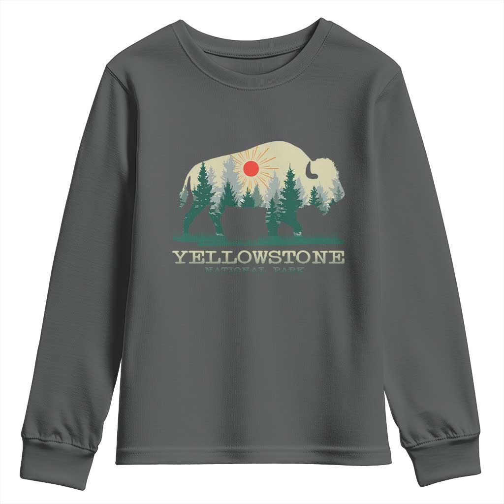 Yellowstone National Park Youth Sweatshirt Bison Nature Wildlife Outdoor Hiking Camping Forest - Wonder Print Shop