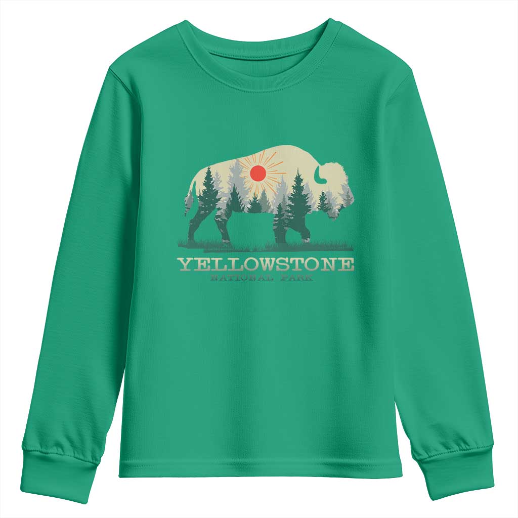 Yellowstone National Park Youth Sweatshirt Bison Nature Wildlife Outdoor Hiking Camping Forest - Wonder Print Shop