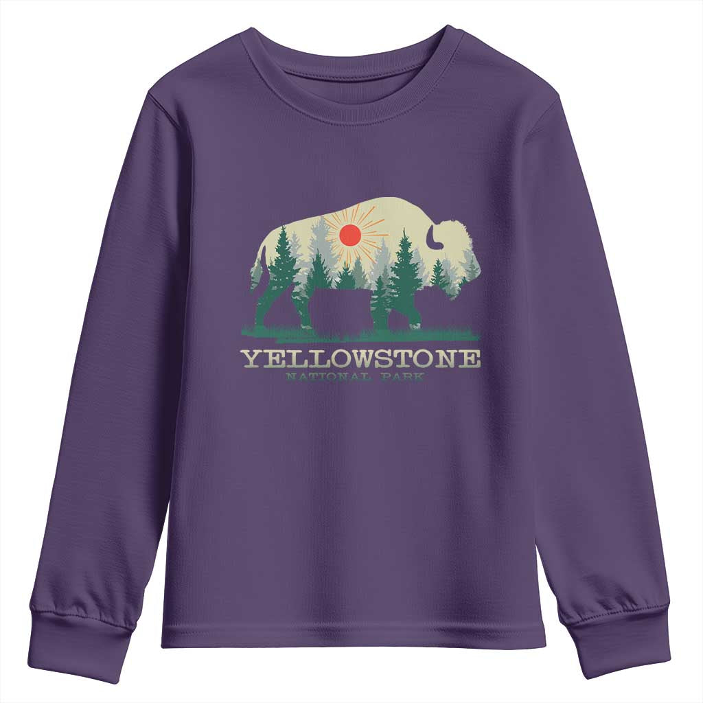 Yellowstone National Park Youth Sweatshirt Bison Nature Wildlife Outdoor Hiking Camping Forest - Wonder Print Shop