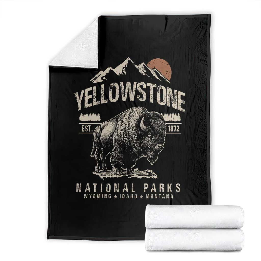 Vintage Yellowstone National Park Throw Blanket Retro Bison Nature Wildlife Forest - Wonder Print Shop