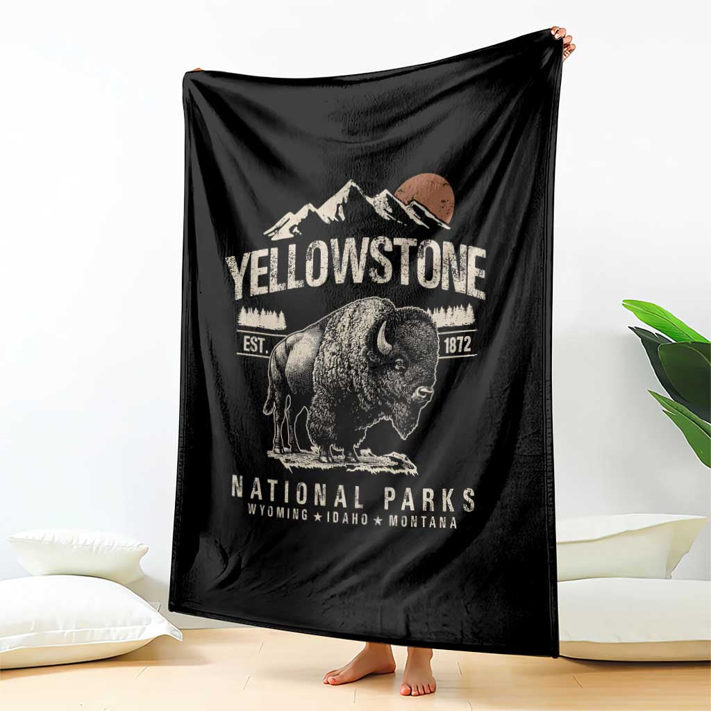 Vintage Yellowstone National Park Throw Blanket Retro Bison Nature Wildlife Forest - Wonder Print Shop