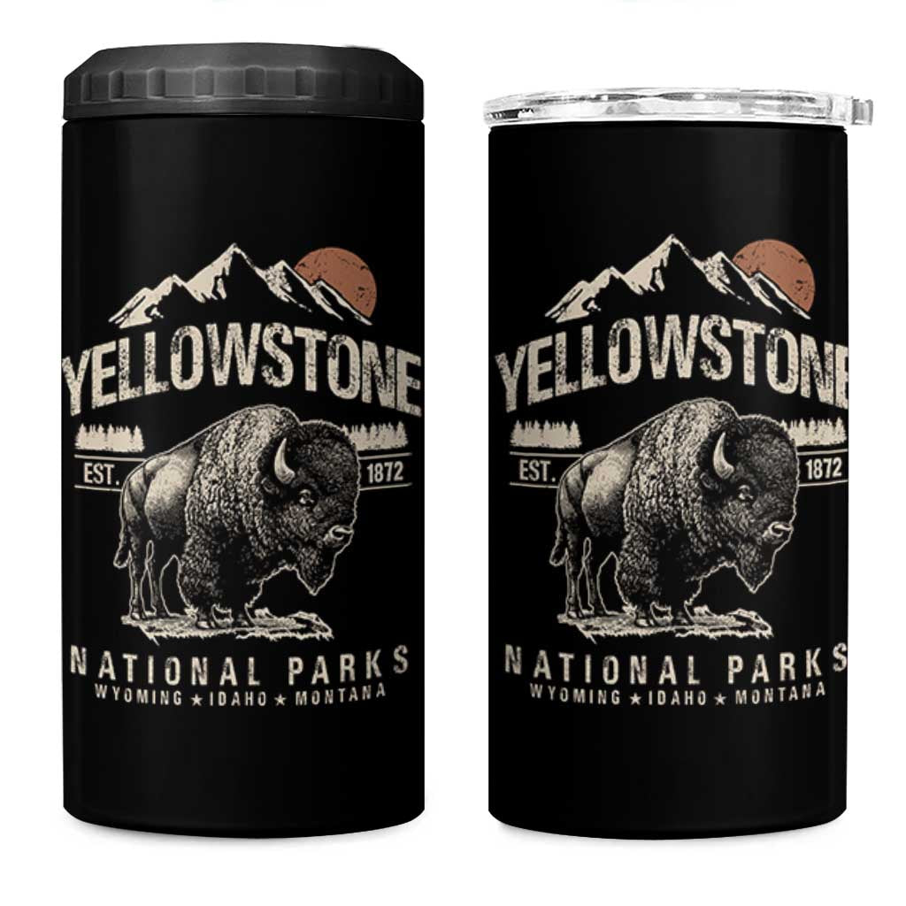 Vintage Yellowstone National Park 4 in 1 Can Cooler Tumbler Retro Bison Nature Wildlife Forest - Wonder Print Shop