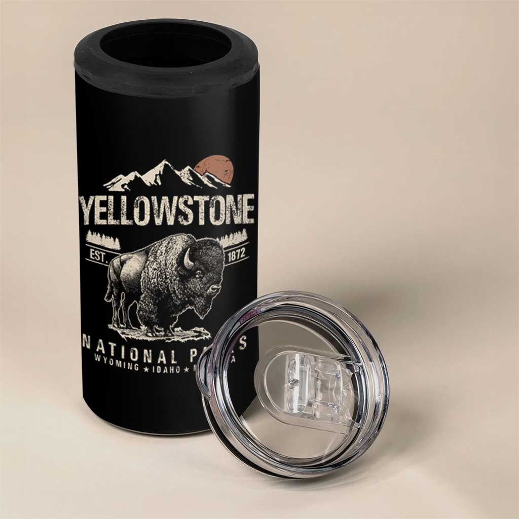 Vintage Yellowstone National Park 4 in 1 Can Cooler Tumbler Retro Bison Nature Wildlife Forest - Wonder Print Shop