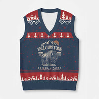 Vintage Yellowstone National Park V-Neck Knit Sweater Vest Retro Bison Nature Wildlife Forest - Wonder Print Shop