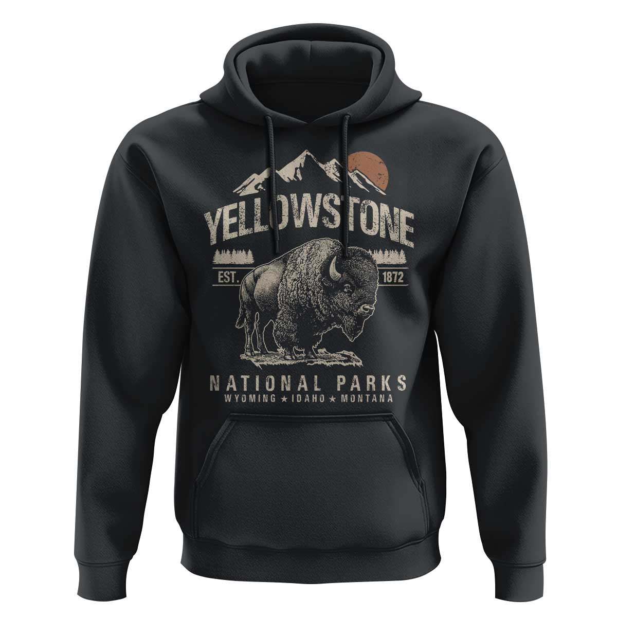 Vintage Yellowstone National Park Hoodie Retro Bison Nature Wildlife Forest - Wonder Print Shop