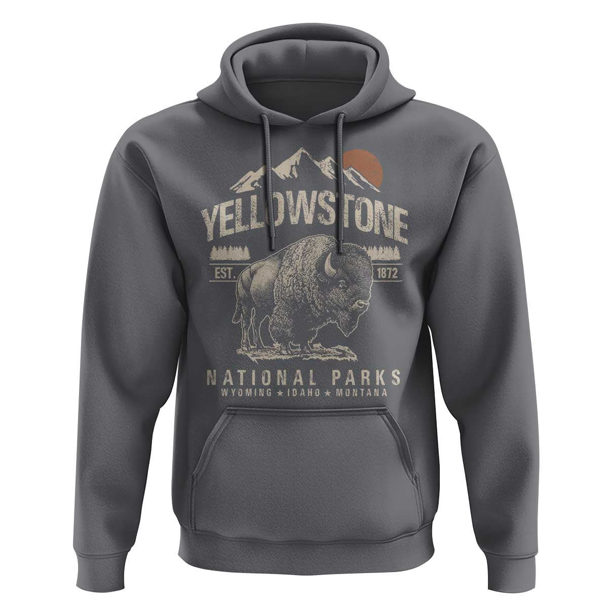 Vintage Yellowstone National Park Hoodie Retro Bison Nature Wildlife Forest - Wonder Print Shop