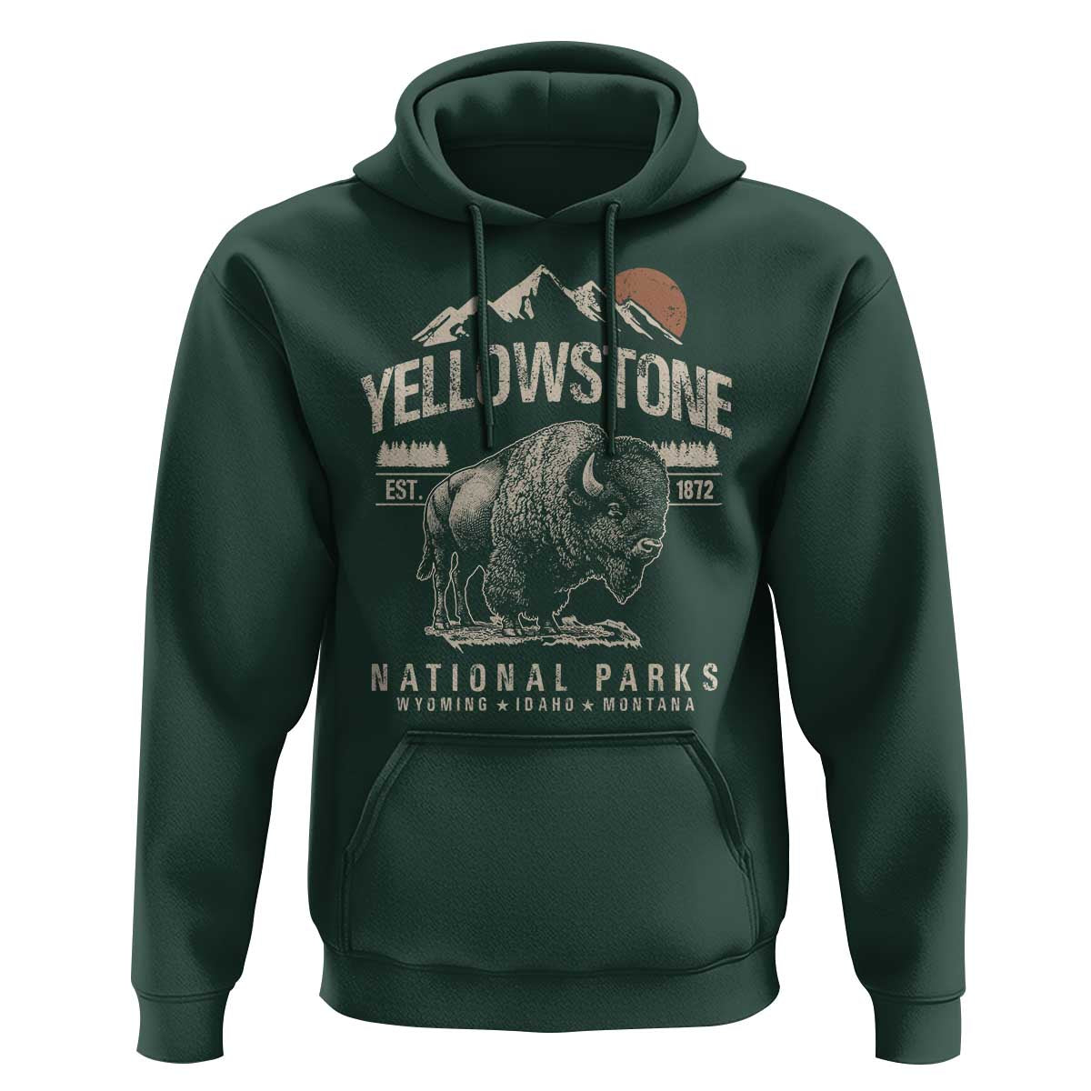 Vintage Yellowstone National Park Hoodie Retro Bison Nature Wildlife Forest - Wonder Print Shop