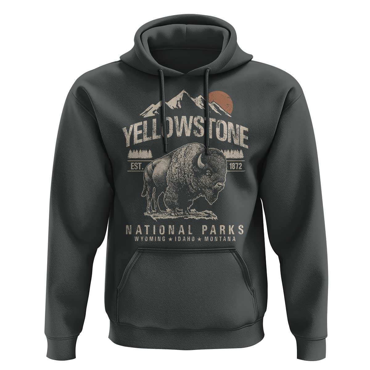 Vintage Yellowstone National Park Hoodie Retro Bison Nature Wildlife Forest - Wonder Print Shop