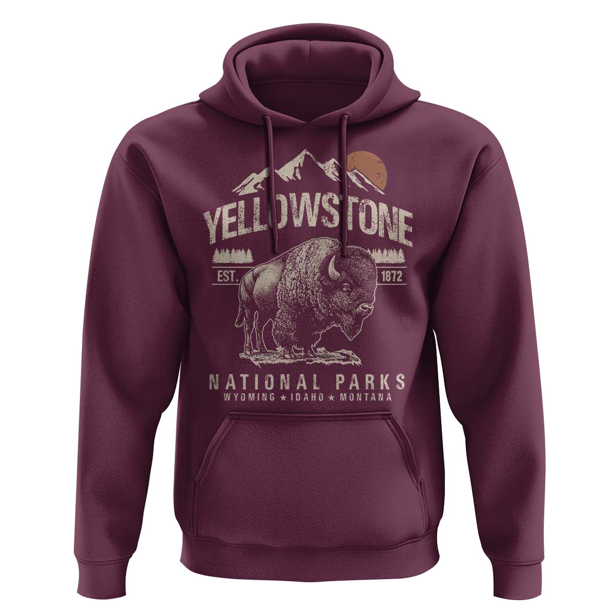 Vintage Yellowstone National Park Hoodie Retro Bison Nature Wildlife Forest - Wonder Print Shop