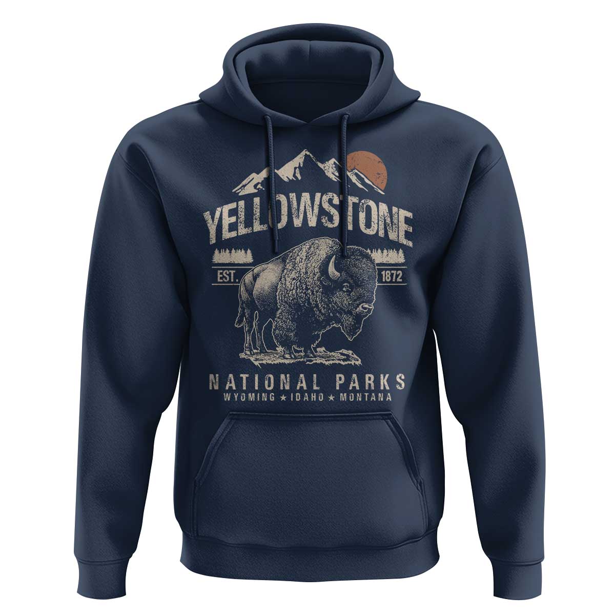 Vintage Yellowstone National Park Hoodie Retro Bison Nature Wildlife Forest - Wonder Print Shop