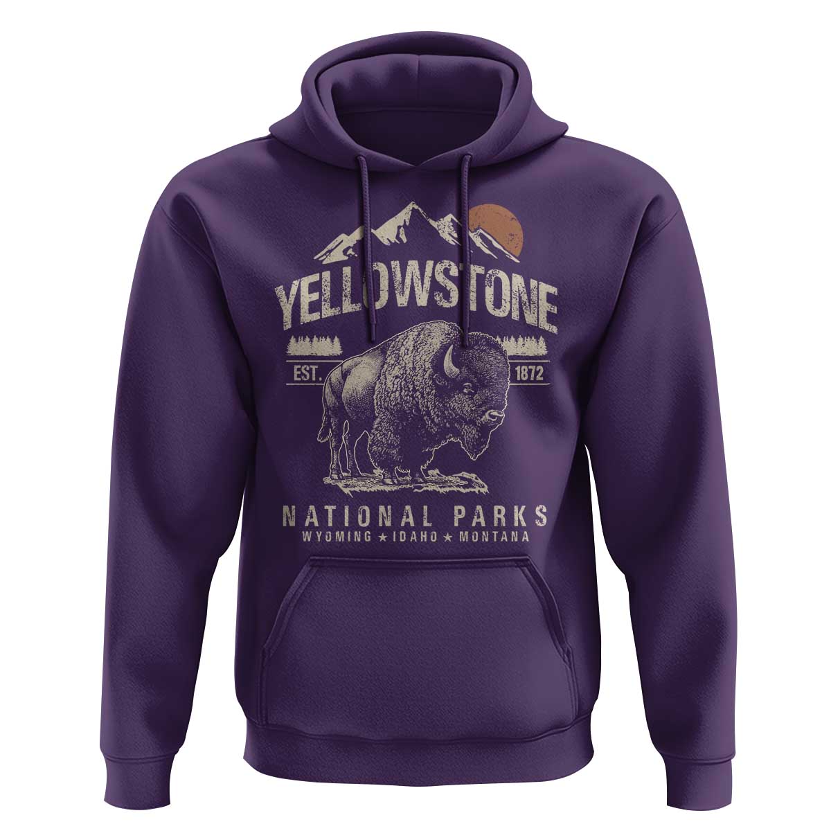 Vintage Yellowstone National Park Hoodie Retro Bison Nature Wildlife Forest - Wonder Print Shop