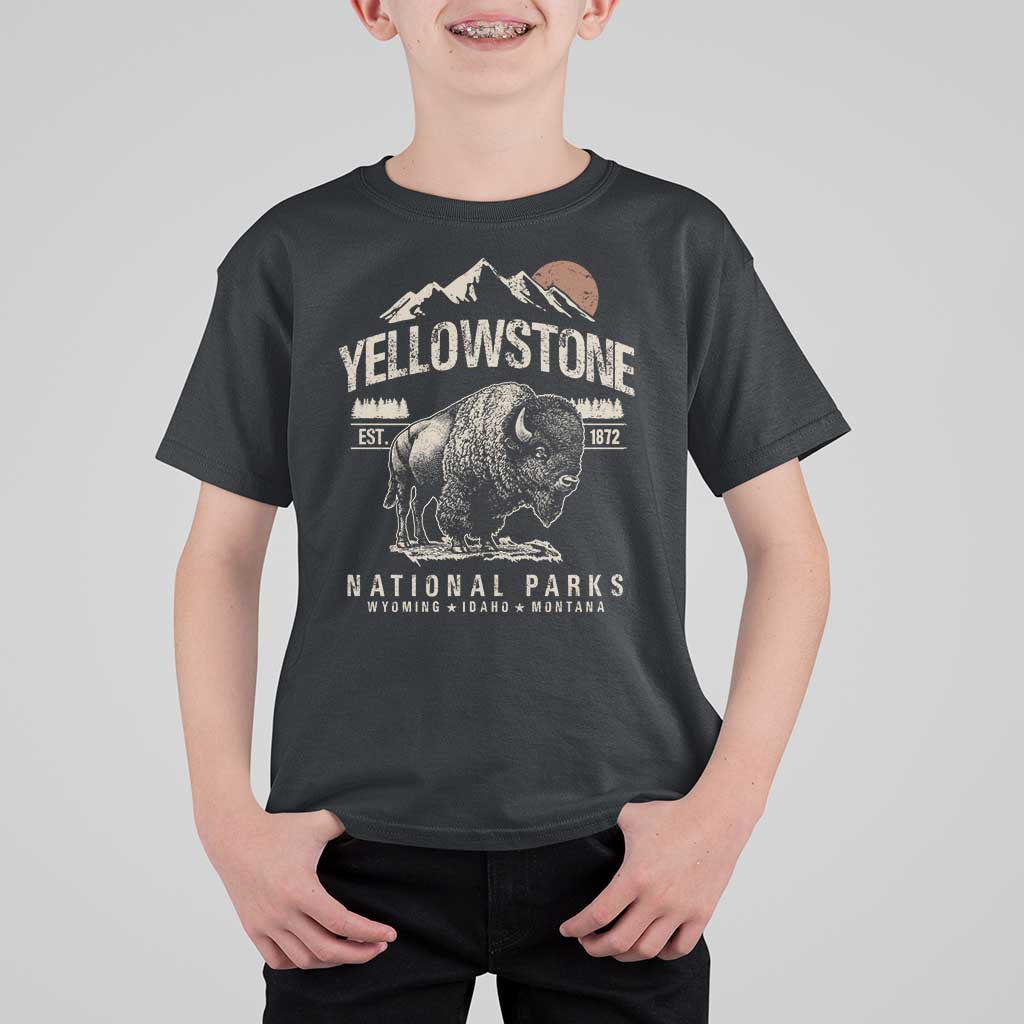Vintage Yellowstone National Park T Shirt For Kid Retro Bison Nature Wildlife Forest - Wonder Print Shop