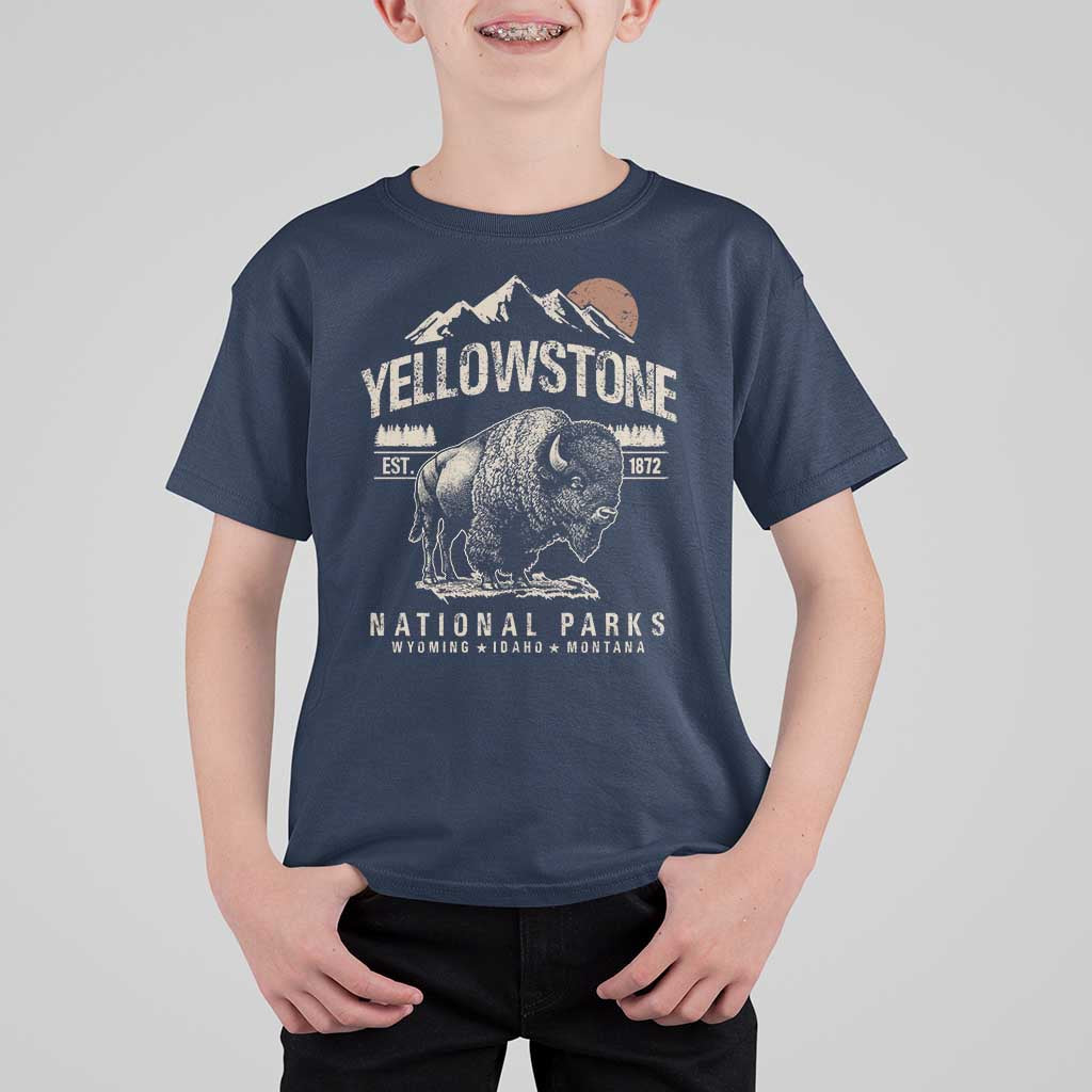 Vintage Yellowstone National Park T Shirt For Kid Retro Bison Nature Wildlife Forest - Wonder Print Shop