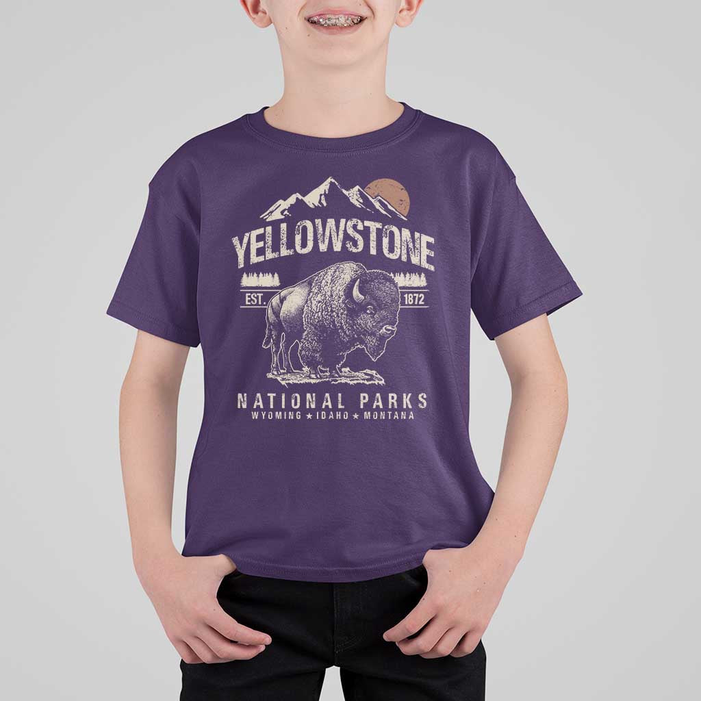 Vintage Yellowstone National Park T Shirt For Kid Retro Bison Nature Wildlife Forest - Wonder Print Shop