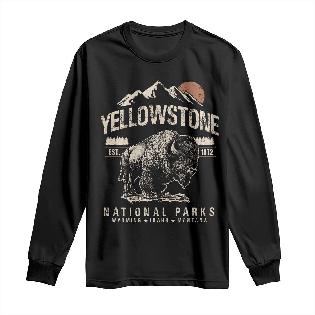 Vintage Yellowstone National Park Long Sleeve Shirt Retro Bison Nature Wildlife Forest - Wonder Print Shop