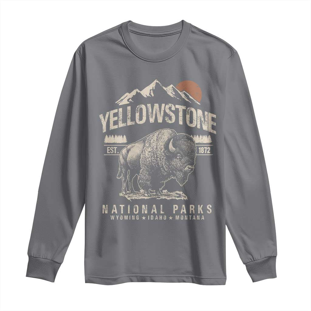 Vintage Yellowstone National Park Long Sleeve Shirt Retro Bison Nature Wildlife Forest - Wonder Print Shop