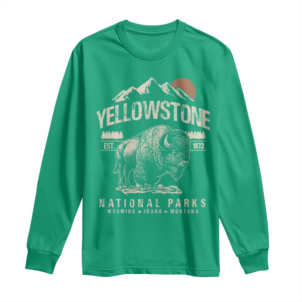 Vintage Yellowstone National Park Long Sleeve Shirt Retro Bison Nature Wildlife Forest - Wonder Print Shop