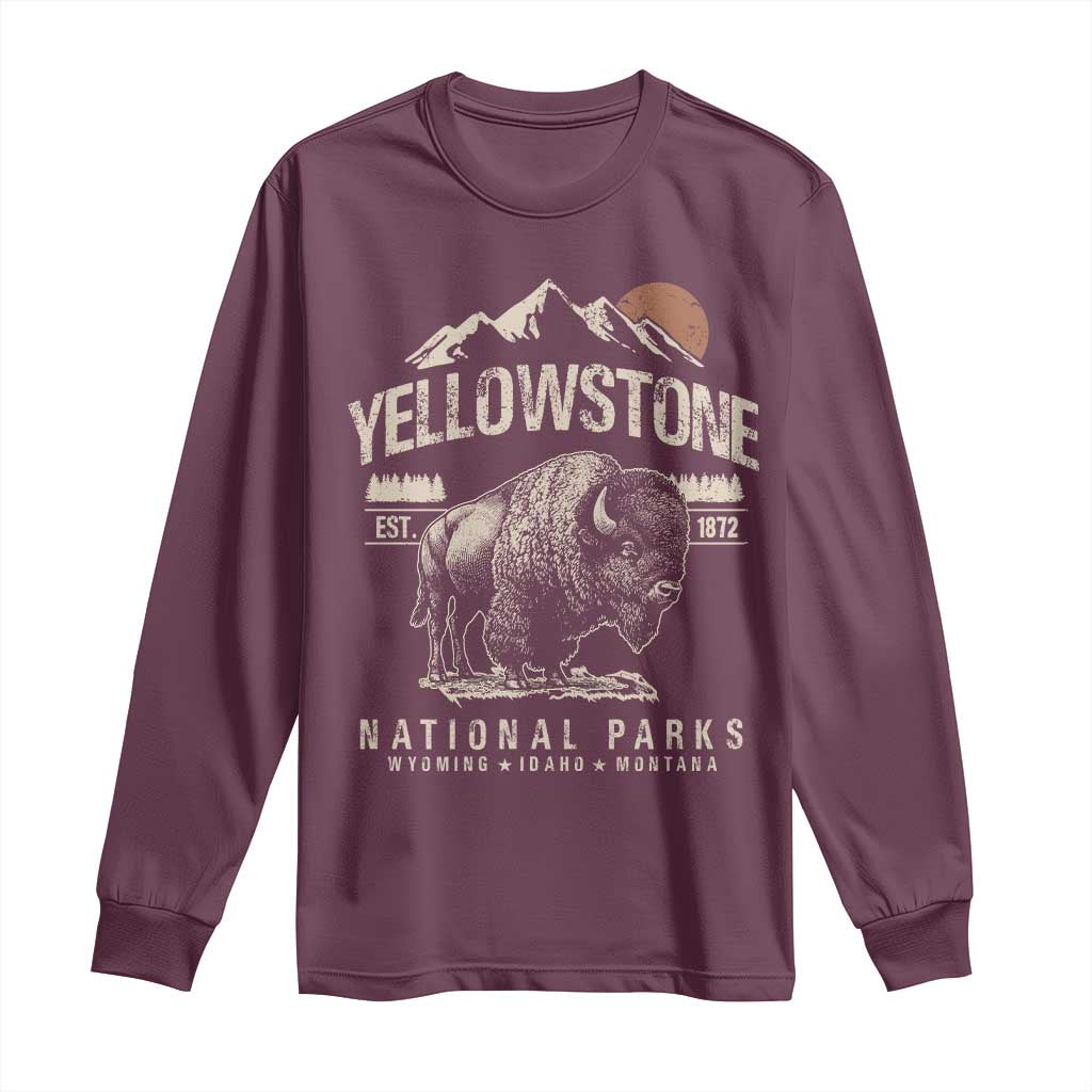 Vintage Yellowstone National Park Long Sleeve Shirt Retro Bison Nature Wildlife Forest - Wonder Print Shop