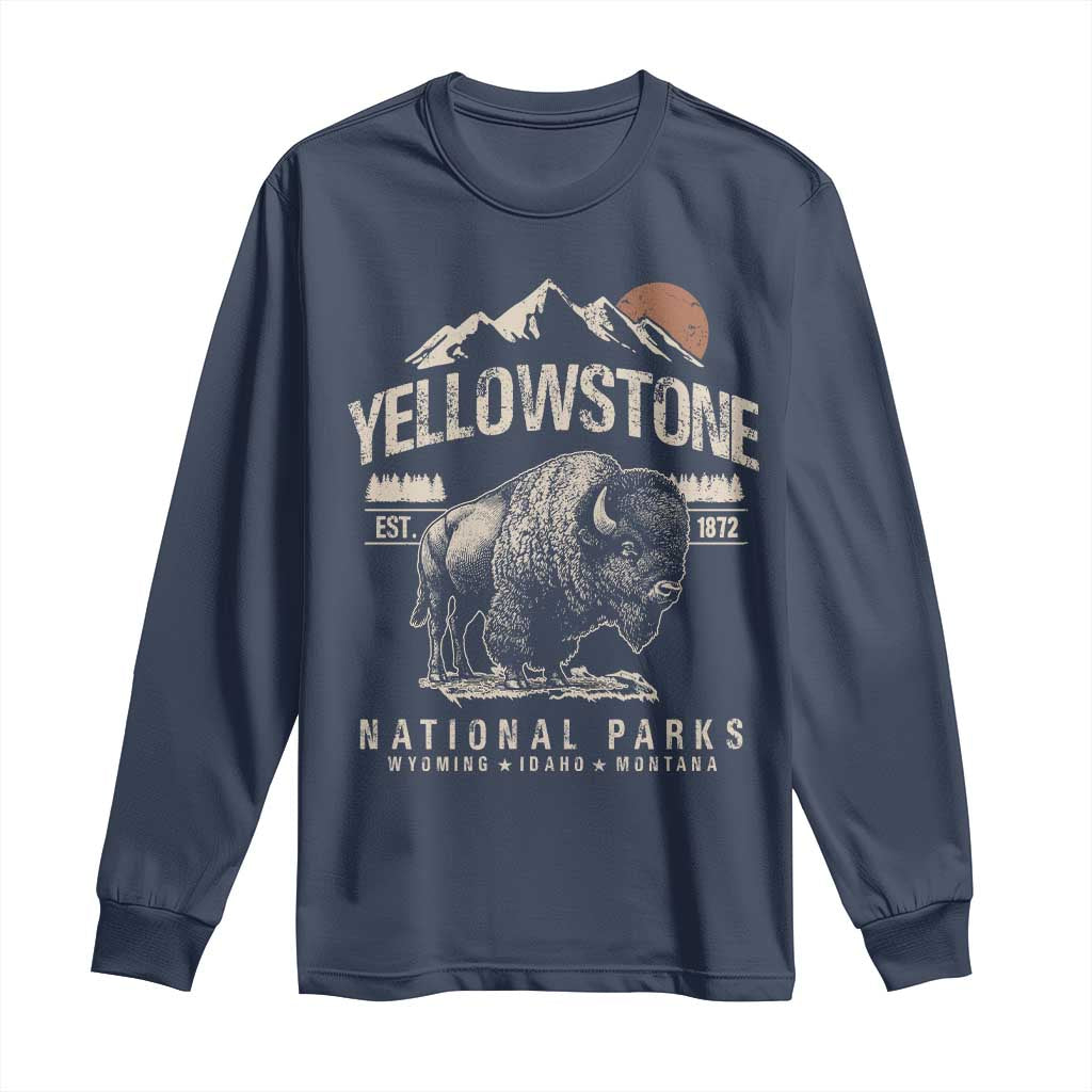 Vintage Yellowstone National Park Long Sleeve Shirt Retro Bison Nature Wildlife Forest - Wonder Print Shop