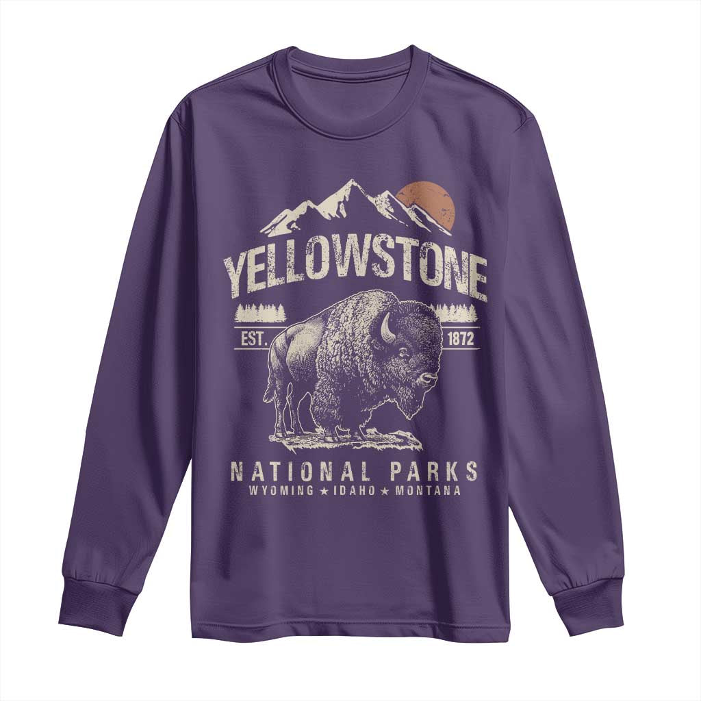 Vintage Yellowstone National Park Long Sleeve Shirt Retro Bison Nature Wildlife Forest - Wonder Print Shop
