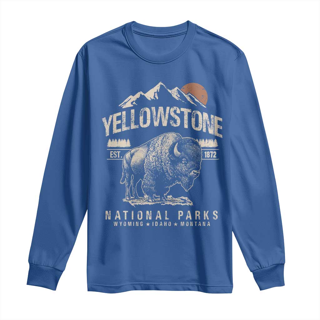 Vintage Yellowstone National Park Long Sleeve Shirt Retro Bison Nature Wildlife Forest - Wonder Print Shop