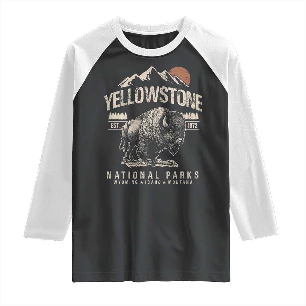 Vintage Yellowstone National Park Raglan Shirt Retro Bison Nature Wildlife Forest - Wonder Print Shop