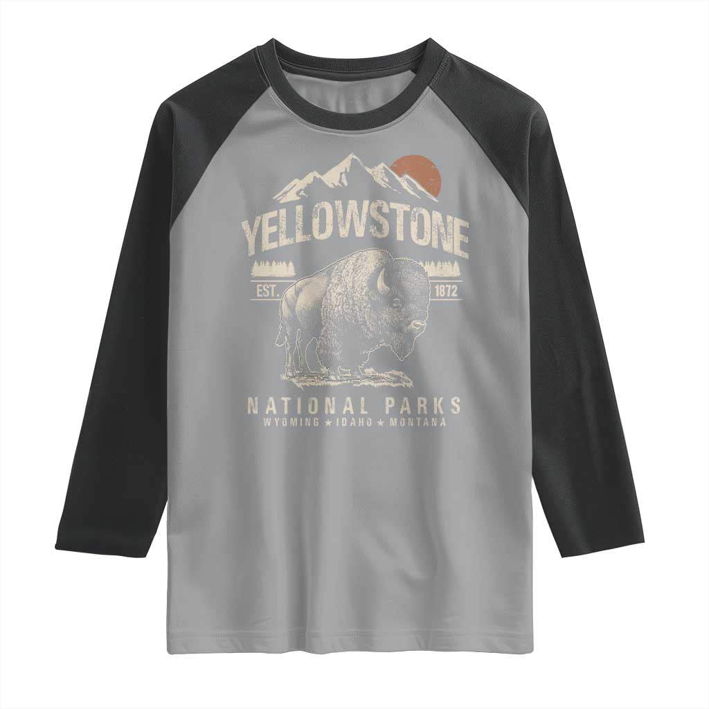 Vintage Yellowstone National Park Raglan Shirt Retro Bison Nature Wildlife Forest - Wonder Print Shop