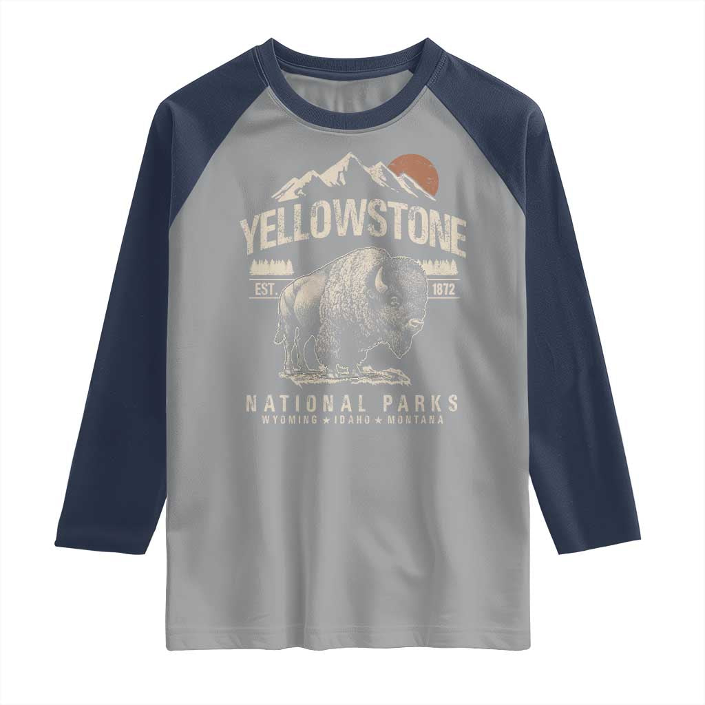 Vintage Yellowstone National Park Raglan Shirt Retro Bison Nature Wildlife Forest - Wonder Print Shop