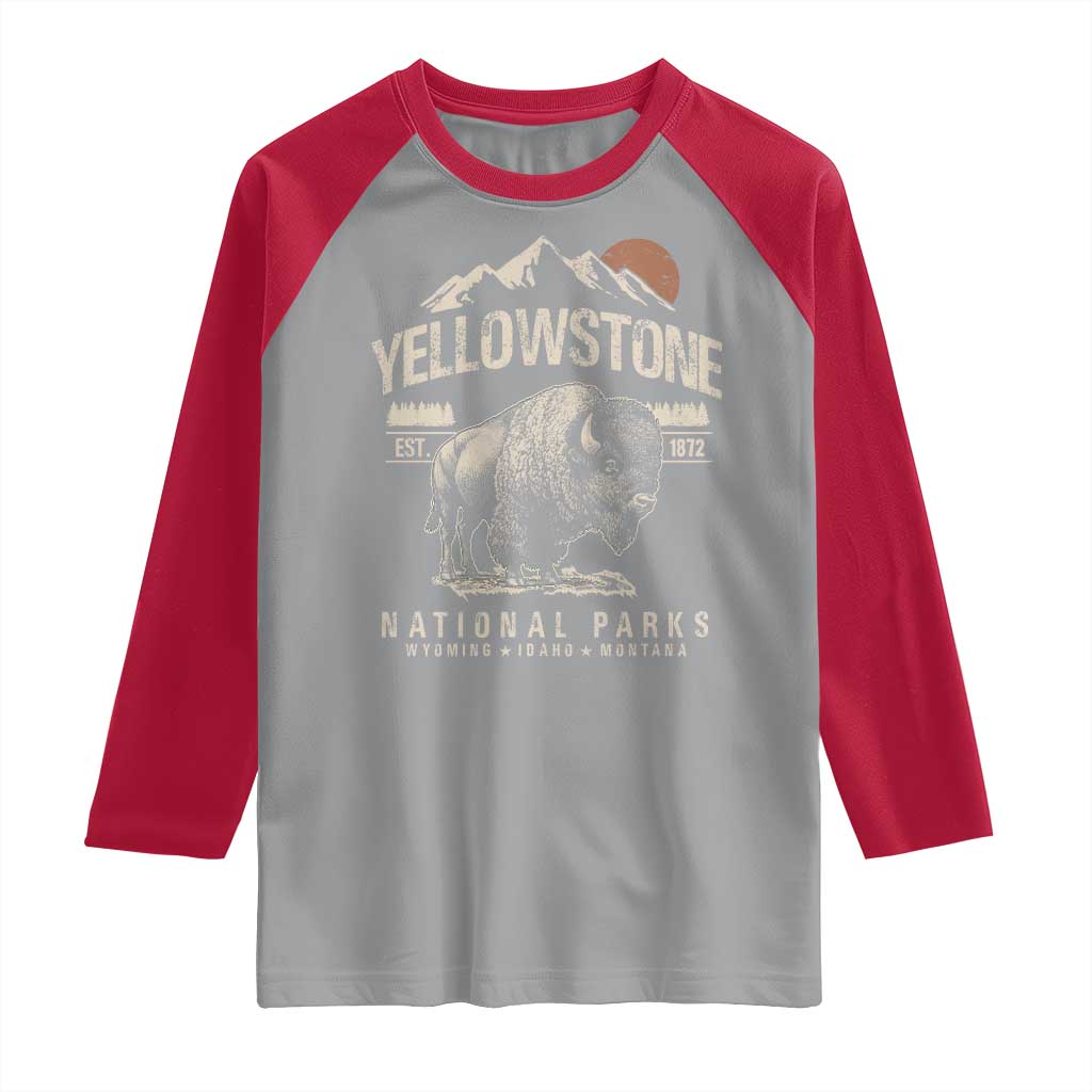 Vintage Yellowstone National Park Raglan Shirt Retro Bison Nature Wildlife Forest - Wonder Print Shop