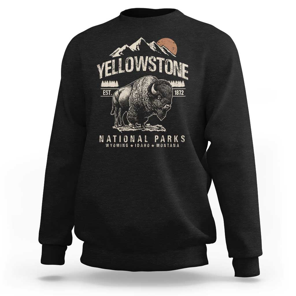 Vintage Yellowstone National Park Sweatshirt Retro Bison Nature Wildlife Forest - Wonder Print Shop