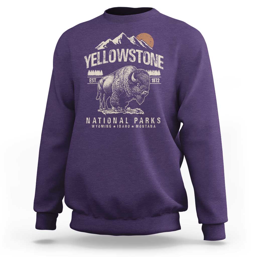 Vintage Yellowstone National Park Sweatshirt Retro Bison Nature Wildlife Forest - Wonder Print Shop