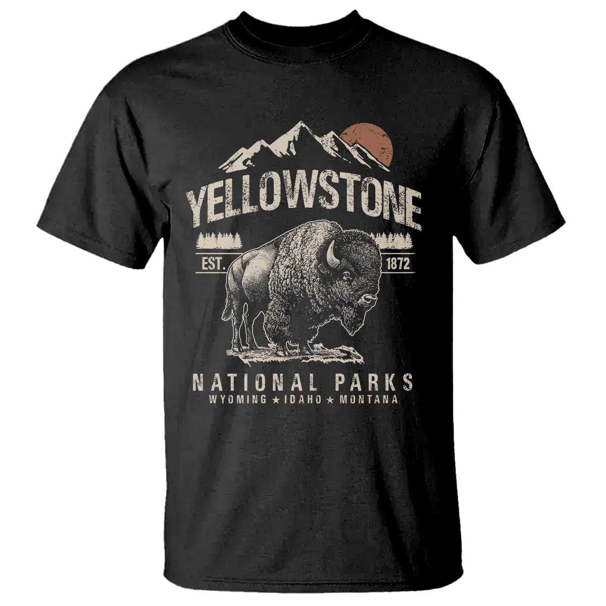 Vintage Yellowstone National Park T Shirt Retro Bison Nature Wildlife Forest - Wonder Print Shop