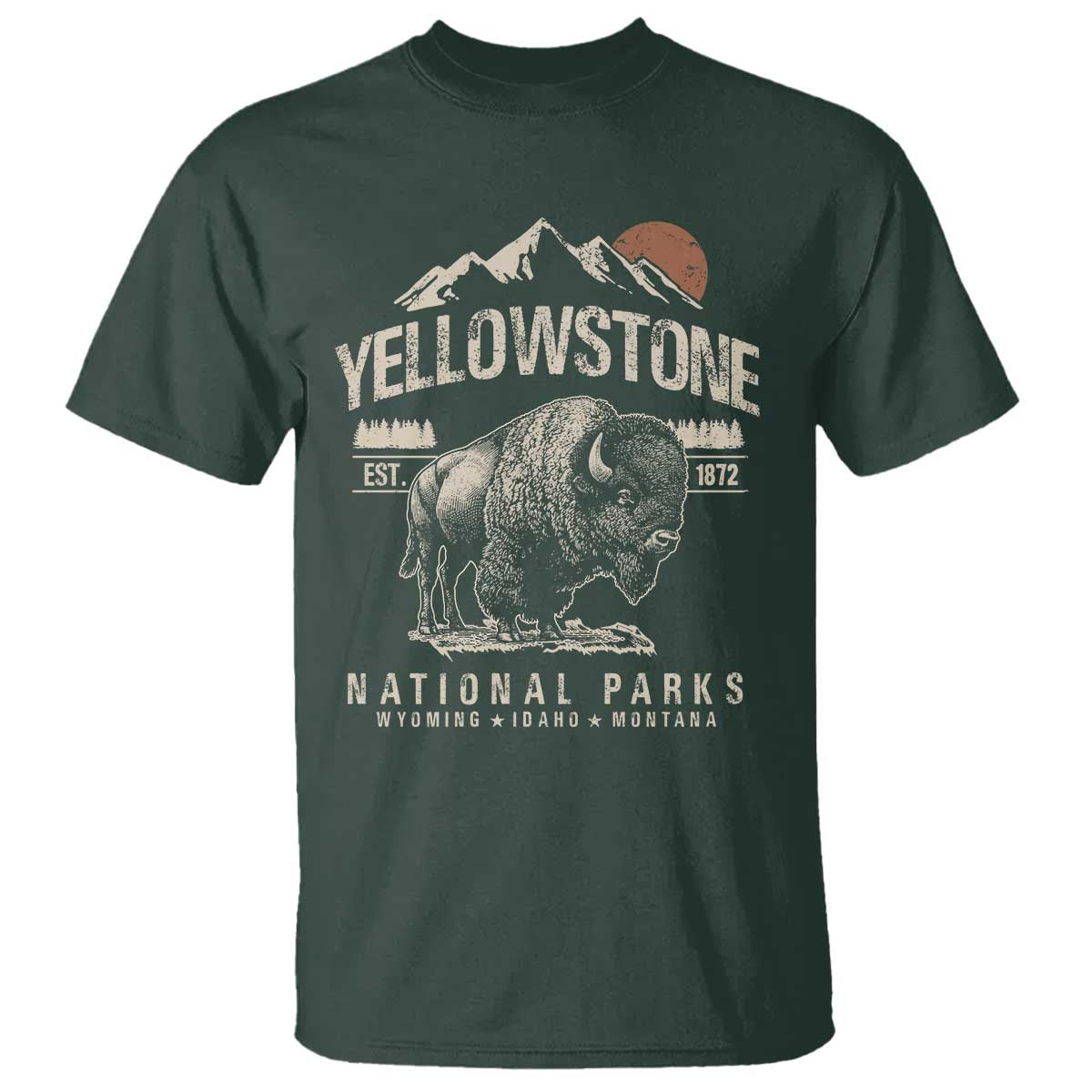 Vintage Yellowstone National Park T Shirt Retro Bison Nature Wildlife Forest - Wonder Print Shop