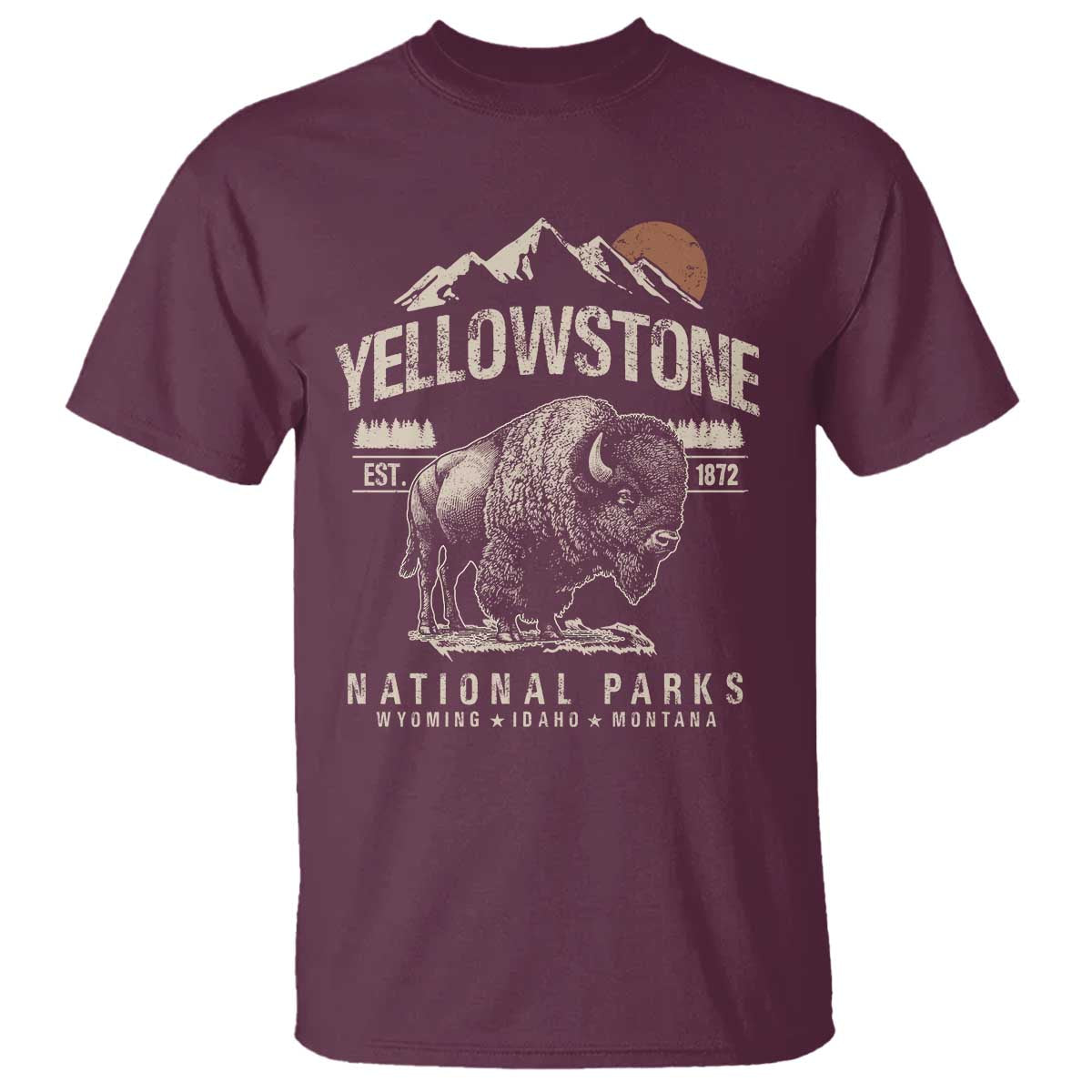 Vintage Yellowstone National Park T Shirt Retro Bison Nature Wildlife Forest - Wonder Print Shop