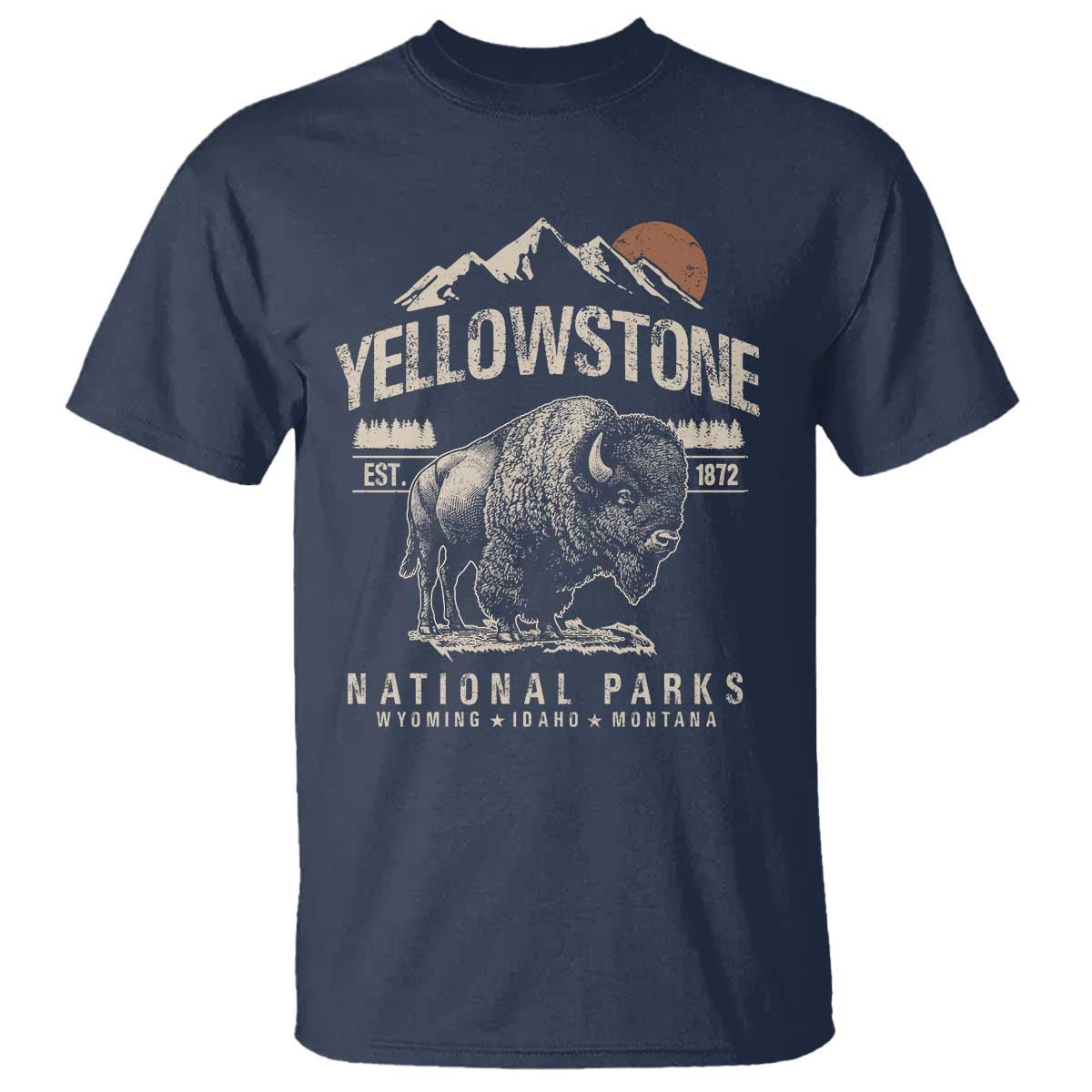 Vintage Yellowstone National Park T Shirt Retro Bison Nature Wildlife Forest - Wonder Print Shop