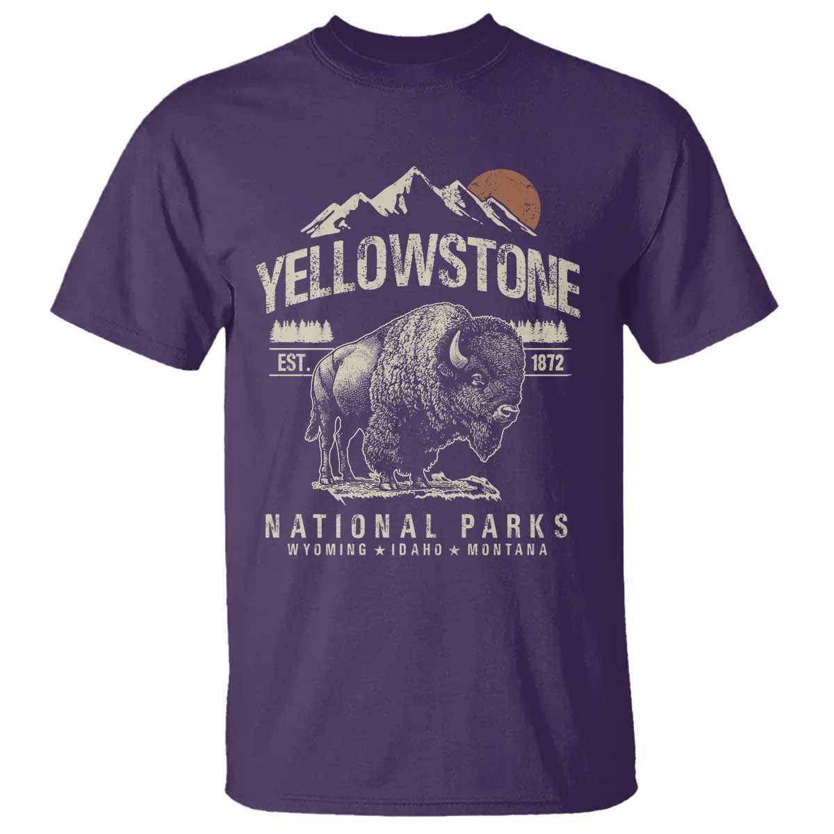 Vintage Yellowstone National Park T Shirt Retro Bison Nature Wildlife Forest - Wonder Print Shop