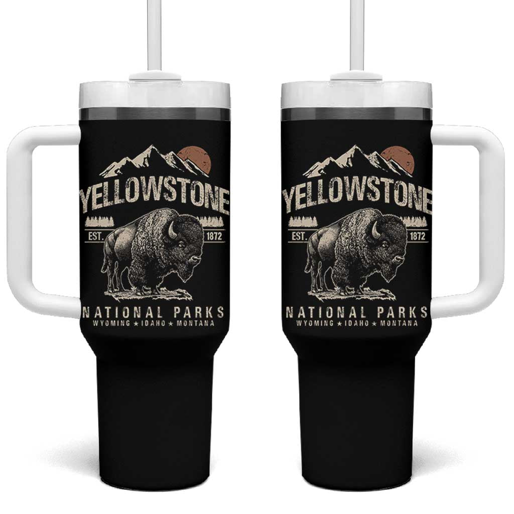 Vintage Yellowstone National Park Tumbler With Handle Retro Bison Nature Wildlife Forest - Wonder Print Shop