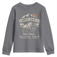 Vintage Yellowstone National Park Youth Sweatshirt Retro Bison Nature Wildlife Forest - Wonder Print Shop